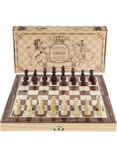 Chess Set, 12"X12" Folding Wooden Standard Travel International Chess Board Game Set With Magnetic Crafted Pieces For 2 Players