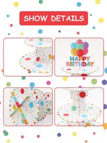 1 Set Colorful Polka Dot Paper Cake Stand, Happy Birthday Balloon Design Cupcake Stand, Birthday Party Dessert Display Rack, Baby Shower Party Home Holiday Party Restaurant Kitchen Decor, Home Decor, Birthday Cake Decorative Centerpiece, Birthday Party Supplies - Polka Dot Birthday - View 10