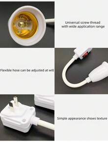 1pc 360° Rotatable Universal Lamp Holder, E27 Screw Socket With Switch, Mini Night Light & Fan Dedicated Lamp Holder, Bedroom Wall Lamp - US A Type Plug(220-240V) - View 10