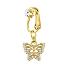 Fake Belly Button Ring Clip-On For Women - CZ Dangle Heart Non-Piercing Jewelry - Golden - Golden - View 11