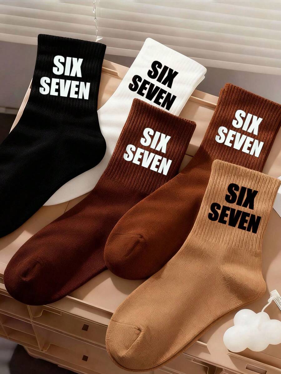 6/1 Pair Random Color Six Seven 67 Meme Crew Socks For Kids, Gen Alpha Funny School Slang Socks For Teenagers, 67th Birthday Football Meme Socks, Six Seven Valentines Day Socks For Youth, Boys Girls Unisex Running Athletic Sports Socks Gift - Multicolor - View 1