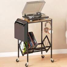 Mueble para Tocadiscos y Vinilos, Mueble para Vinilos con 4 Ruedas Móviles, con Bolsa para Guardar Discos Soporte Reproductor Discos Almacenamiento Discos Vinilo, Organizador para 100 Discos de Vinilo - Negro - Ver 1