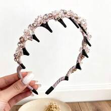 1件装奢华巴洛克水晶水钻发箍，法式优雅女士发饰，派对/婚礼发夹，闪亮宫廷风人造水晶，万圣节，女士发箍发带，头饰，家居美发饰品 - 粉色 - 查看 7