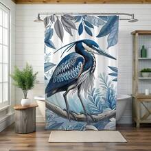 威廉·莫里斯风格蓝鹭印花海岸风情浴帘，浴室装饰配件 - 彩色 - 查看 2