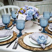 Sunflower Embossed Wine Glasses Set Of 6 – 10oz Blue Vintage Goblets, Dishwasher Friendly Stemmed Drinking Cups For Wedding Toast, Cocktail, Juice & Home Entertaining - 藏蓝色 - 查看 3