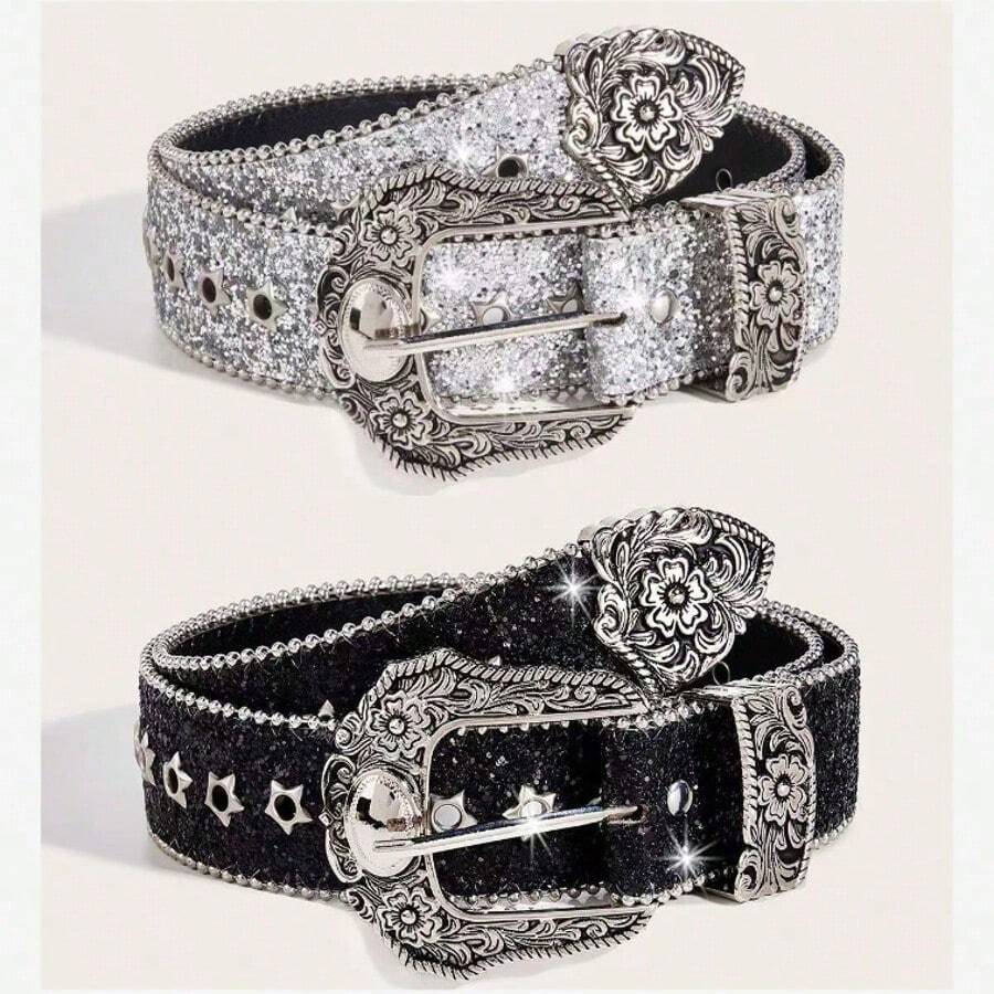 1pc Women's Y2k Style Western Chunky Waist Belt With Dopamine Star & Eye Decor, Perfect For Daily Wear Party Summer, School - màu đen - Xem 1