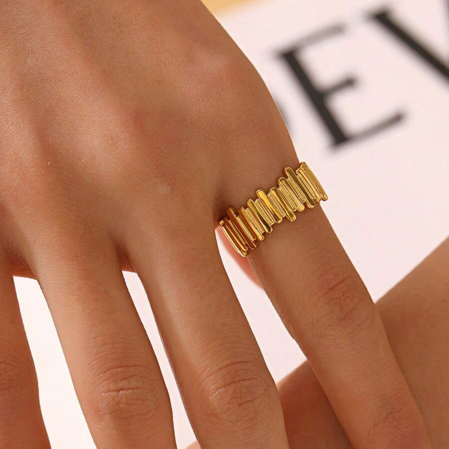 1 pieza Anillo de dedo índice cuadrado geométrico simple de acero inoxidable, joyería de moda, anillo de mujer, adecuado para uso diario - Multicolor - Ver 1