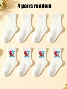 4 Pairs Random Color Black Crew Socks, Black Socks For Kids, Baseball Drip Number 67 Player Design, Back To School Running Athletic Sports Socks, Boys Girls Unisex Crew Socks For Children, Six Seven Ice Cream Drip Socks, Six Seven Valentines Day Gift - Multicolor - View 6