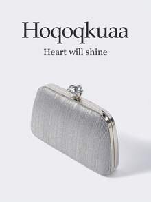 1pc Shiny Silver Minimalist Women's Clutch Bag, Striped Box-Shaped Evening Party Bag Matching Formal Dress, Bridal Wedding Purse, Fashion Crossbody Bag Suitable For Banquet, Party, Wedding