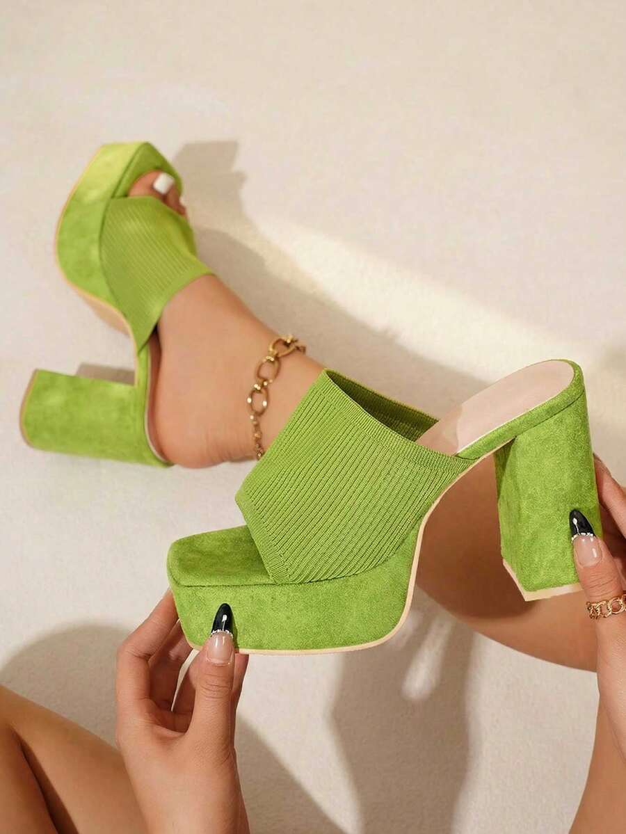 Giày sandal đế dày gót chunky mới dành cho nữ, kiểu dáng slip-on, thoải mái và nhẹ, màu Dopamine, phù hợp cho các dịp thường ngày, đi chơi, dự tiệc, đi hồ bơi vào mùa hè, gót platform. - màu xanh lá - Xem 1