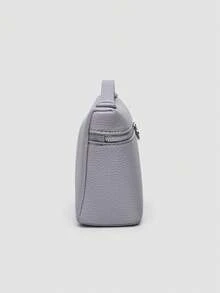 1 pieza de bolso de hombro cuadrado de PU con textura de lichi en color sólido, pequeño, adecuado para combinar con la moda diaria. - Púrpura malva - Ver 4