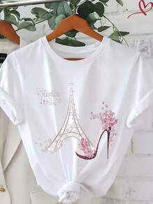 Women's Pure Cotton T-Shirt , Short Sleeve Round Neck Casual Top, Soft Breathable Basic Tee, S-XXXL Sizes Available, Summer Fashion, Daily Wear, Loose Fit,Suitable For All Seasons - style_ao - 查看 6