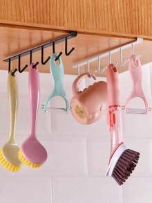 6-Hook Storage Rack - Kitchen Organizer Rack - Cup Holder, Multi-Function Under Cabinet Shelf (Black/White) - Multicolor - View 8