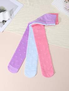 3 Pairs Girls Heart Pattern Tights, Style, High Elasticity Pantyhose, Spring/Summer New Arrival - Multicolor - View 4