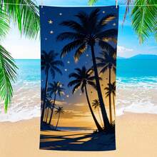 1条热带日落棕榈树沙滩巾，超柔软超细纤维特大号沙滩毯，超强吸水浴巾，适用于海滩、泳池、旅行、露营、瑜伽浴室装饰 - 彩色 - 查看 2