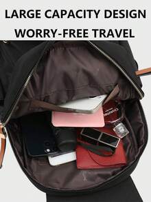 Anti-Theft Tassel Retro Nylon Flap Backpack For Women, Multi-Functional Stylish Day Bag, Multi-Pocket Lightweight Travel Bag, Large Capacity Simple School Bag, Convenient Book Bag, Suitable For Students, Nurses, Teachers, Business People, Travel And Vacation, Business Trips, Daily Commuting, Shopping, Office, Dating, Hiking, Training, Work, Birthday Gifts, Holiday Gifts - Multicolor - View 4