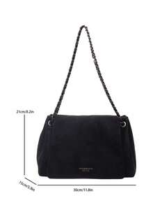 Women's Tote Bag, Suede Soft Shoulder Bag With Chain, Crossbody Handbag, Large Capacity Underarm Bag, Daily Commute Purse - Black - View 5