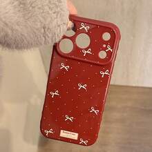 Kavenfort 枫糖红杏点极简蝴蝶结手机壳，兼容苹果 17 英寸、16 英寸 Pro Max 和 15 英寸手机，防震，全包软壳，14 英寸手机壳 - 楓糖紅 - 查看 10