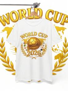World Cup 2026 Golden Soccer Ball T-Shirt With Laurel Wreath Trophy Design And Global Football Theme Unisex Cotton T-Shi - 白色 - 查看 1
