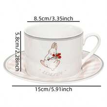 韩式复古陶瓷兔子茶杯碟套装，可爱女孩法式下午茶、早餐甜点盘、茶杯、水杯、茶杯碟套装 - 彩色 - 查看 7