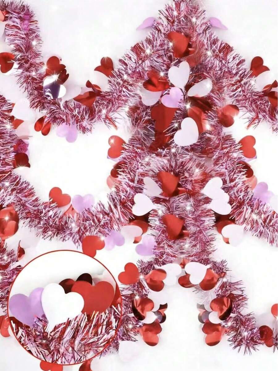 3pcs Valentine's Day Heart Shaped Wreath, Shiny Foil Heart Wreath Decor, Perfect For Fireplace, Bedroom, Office, Classroom, Party And Indoor/Outdoor Holiday Home Decoration. Metal Wire Wreath With Twisted Metal Pendant, Heart Shaped Christmas Wreath, Ideal For Christmas Tree Decoration And Indoor/Outdoor Party Decor. Essential Item To Create An Atmosphere, A Surprise Gift For Your Girlfriend. - Multicolor - View 1