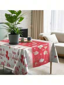 1pc Heart-Shaped Tablecloth, Rectangular, Waterproof, Stain-Resistant Valentine's Day Tablecloth, Easy To Clean, Rectangular Tablecloth - Multicolor - View 10