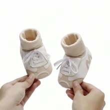Soft Sole Baby Boots For Boys Girls Newborn Letter Patch PU Flats Shoes Crib Shoes Perfect First Walking Booties, 0-18Months, Spring-Autumn Style / Fleece-Lined Style - Khaki Fleece-lined Version - View 2