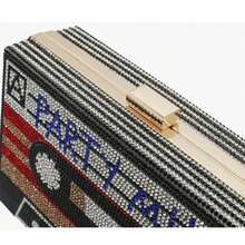 Women Retro Radio Tape-Shape Rhinestone Clutch Purse Vintage Crystal Evening Handbag Party Cocktail Shoulder Bag - 紅色 - 查看 5