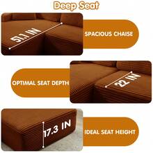 109.4" L-Shaped Boneless Sofa, Modern Corduroy Sofa, Modular Sectional Sofa With Deep Seat, Chaise Lounge Sofa For Living Room And Office, Living Room Furniture, No Assembly Required - trái cam - Xem 6