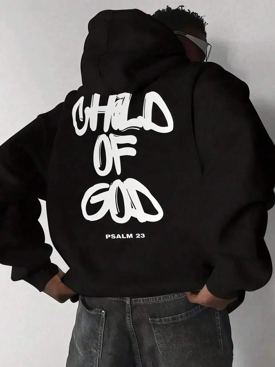 Handwritten Graffiti CHILD OF GOD Poem 23 Printed Hoodie - Black Oversized Loose Men's And Women's Styles - 黑色 - 查看 1
