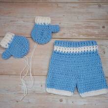 可爱婴儿拳击手套套装 新生儿摄影道具 手工编织小拳击手套短裤 影棚拍照配件 - 彩色 - 查看 9