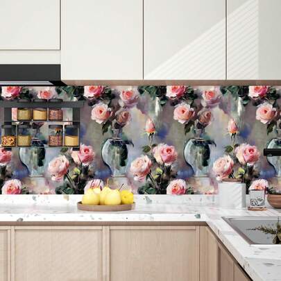 1 rulle konstnärlig målad oljemålningsstil rostapet, utsökt inredningsfilm, lämplig för tapetsering i vardagsrum och sovrum, olika väggdekorationer i rum, väggrenoveringstapet för hem, enkel att installera, handgjord hantverksfilm