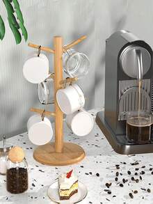 Coffee Cup Rack, Upgraded Thickened Wooden Base Cup Rack, Coffee Cup Rack With 6 Hooks, Suitable For Countertop Cup Rack Storage Rack, Bamboo Mug Rack, Suitable For Countertop, Coffee Bar Accessories And Storage Station - Multicolor - View 12