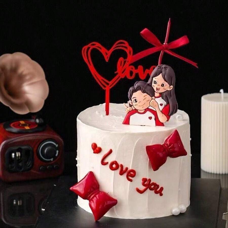 10pcs Red Heart LOVE Cake Toppers, Acrylic Heart Cake Decorations, Valentine's Day Cupcake Toppers, Cake Decorations For Birthday, Wedding, Suitable For Valentine's Day, Birthday, Mother's Day, Anniversary Party Cake Decor, Valentine's Day Party Decorations - Red - View 1