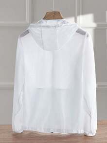 女士防紫外线轻薄外套，夏季旅行夹克，透明拉链连帽衫，休闲防晒外套，沙滩罩衫，薄款白色外套 - 白色 - 查看 7