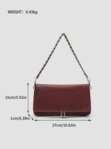 1pc Women's Chain Shoulder Bag, Crossbody Bag, Litchi Grain Underarm Bag With Chain, Minimalist Fashion Small Square Bag, Shoulder & Crossbody Bag With Detachable Strap - 酒紅色 - 查看 7
