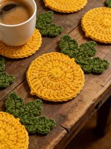 1个手工钩编胡萝卜杯垫，耐用布艺饮料垫，复活节餐桌装饰，复活节礼物，桌面保护垫，钩编布艺杯垫，生日礼物，厨房配件，适用于家庭、办公室和生日礼物，咖啡配件 - 彩色 - 查看 7