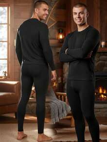 ToBeInStyle Men's Thermal Underwear Sets With Soft Brush Fleece Inner Lining - màu đen - Xem 2