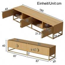 180cm Wooden TV Unit - Modern Dining Room Cabinet, 4 Doors, Semi-Circular Handles - Khaki - View 2