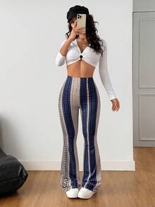 AITYI Studio 女士印花修身休闲裤，舒适轻盈，适合日常穿着、户外运动，打造波西米亚风情，Y2K 性感海滩度假装扮，也适合独立日、毕业典礼、情人节、骄傲月、复活节、音乐节、新年等场合。 - 深藍 - 查看 7