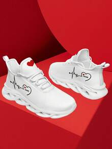 Custom Unisex Valentine's Day Sneakers With Personalized Name Print, Festive Heart Design Cozy Shoes With Customized Lover's Name, Lightweight Comfortable Soft Bottom Sneakers For Men And Women, Gym Training Breathable Tennis Shoes, Unique Valentine's Gift For Mom/Dad/Her/Him/Girlfriend/Boyfriend/Wife/Husband/Friend - White - View 4