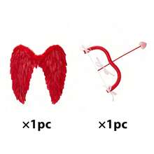 1/4pcs Cupid Costume Props For Valentine's Day, Including Red Feather Wings, Heart-Shaped Sunglasses, Bow And Arrow, Halo Headpiece, Suitable For Holiday Events, Theme Parties, Masquerade Photo Props - Red - View 17