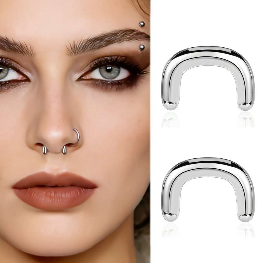 1件装 G23 钛合金酷炫 U 型鼻中隔固定器 U 马蹄形钉穿刺饰品鼻中隔穿孔环 全新