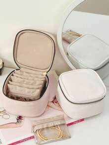 1 pièce Boîte à bijoux en velours avec 6 pochettes zippées, étui de voyage pour bijoux, cadeau de la Saint-Valentin, cadeau pour femmes et filles - boîte à bijoux - Voir 3