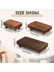 Base minimalista de madeira (1 peça), suporte simples de madeira para velas de aromaterapia com pés, suporte de madeira empilhável, organizador de mesa para decoração de sala de estar, banheiro e cozinha. - Castanho - Ver 2
