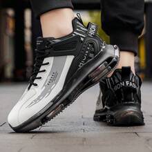 男士气垫跑步鞋，运动休闲厚底运动鞋，增高运动鞋 - B-黑色 - 查看 5