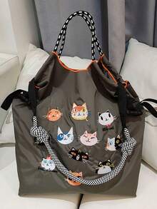 New Cute Embroidered 11 Cats Large Capacity Handbag Women Fashion Versatile Shoulder Tote Bag - Multicolor - View 16