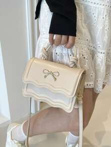 时尚纯色手提包，休闲翻盖小方包，蝴蝶结金属锁扣，女士托特包/单肩斜挎包，春夏新款