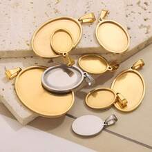 5 Pieces Of Stainless Steel 18K Gold-Plated Oval Pendant Trays, Blank Bases For Embedding Convex Round Beads, Home Craft DIY Embossed Pendant Jewelry, Jewelry Making Materials - Silver - View 5