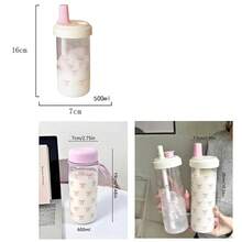 1pc Pink Bow Water Bottle, Minimalist School Water Bottle, Large Capacity Straw Plastic Cup Student Cup, Water Bottle, Cup, Possible, Water, Airport, Cup, School Airport, School Airport - Pink - View 9